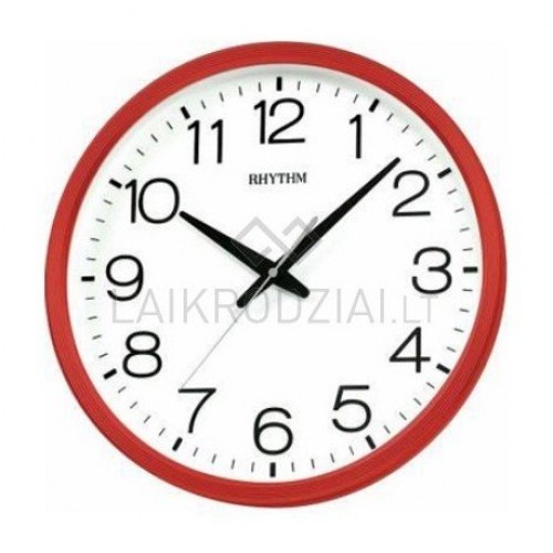 Rhythm(Japan) 3D Numerals Silent Silky Move Red Wall Clock